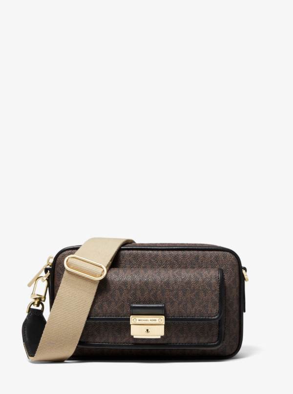 Damske Spojková Taška Michael Kors Bradshaw Medium Logo Camera Hnede - Kabelky Michael Kors Outlet | FHRJG-5837